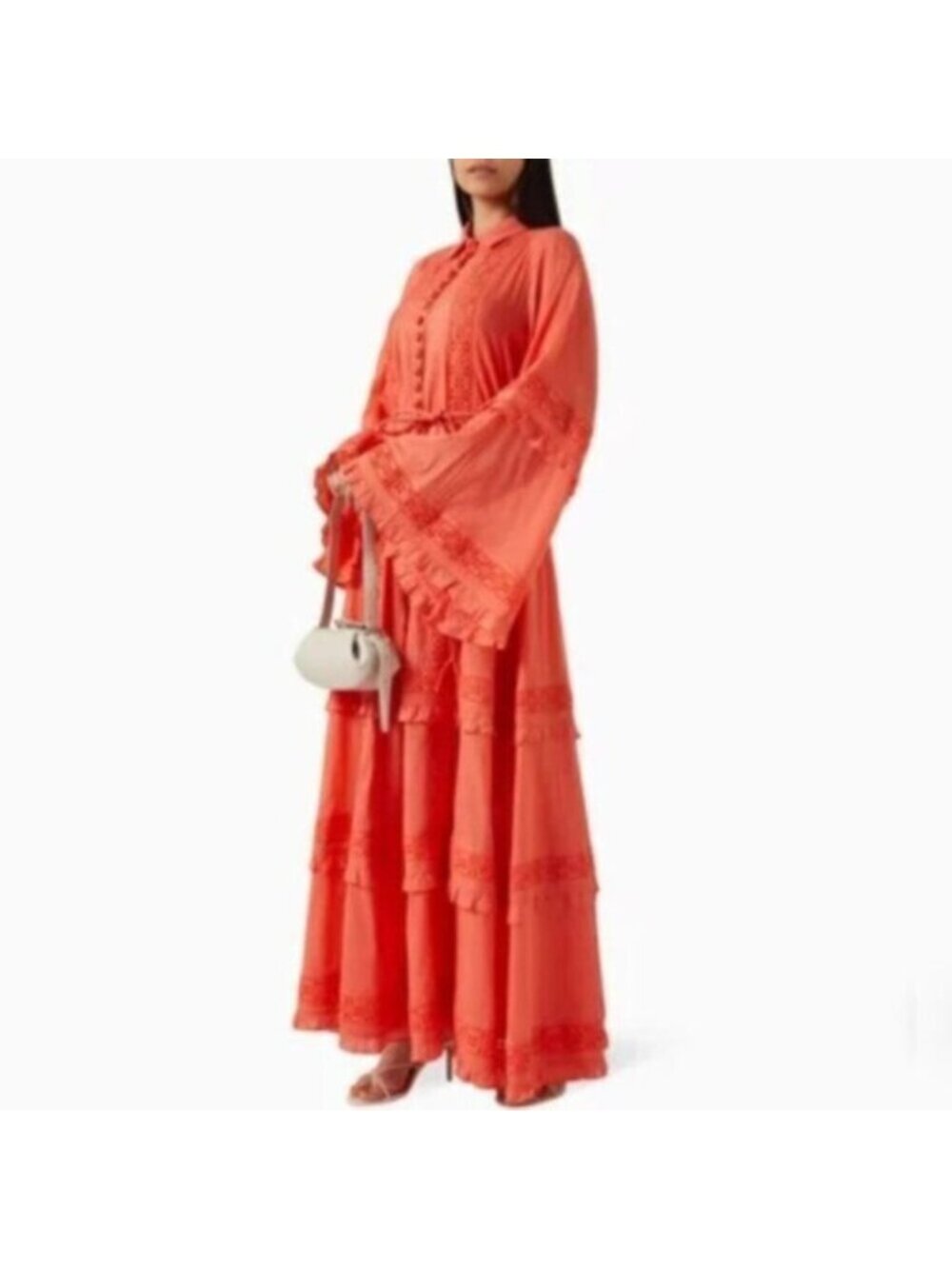 NWT Joslin Coral Oversized Bohemian Bell Sleeve Tiered Ruffle Maxi Dress - Picture 13 of 13